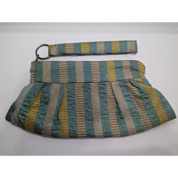 Maruca Clutch Wristlet Handmade Colorado Striped Green Gold - Picture 1 of 4